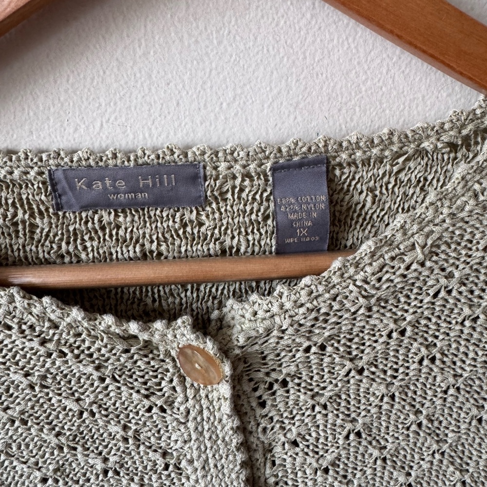 Kate Hill Olive Green Open-Stitch Button Cardigan - Picture 6 of 8